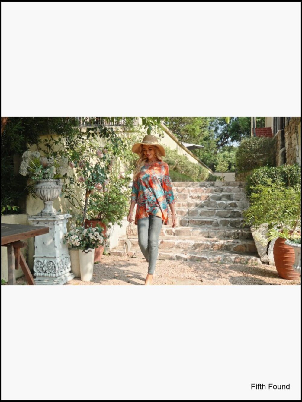 Loose Fit Tunic Top with 3/4 Sleeves Asymmetrical Hem Flowy Dressy Blouse S-4XL - Picture 6 of 7